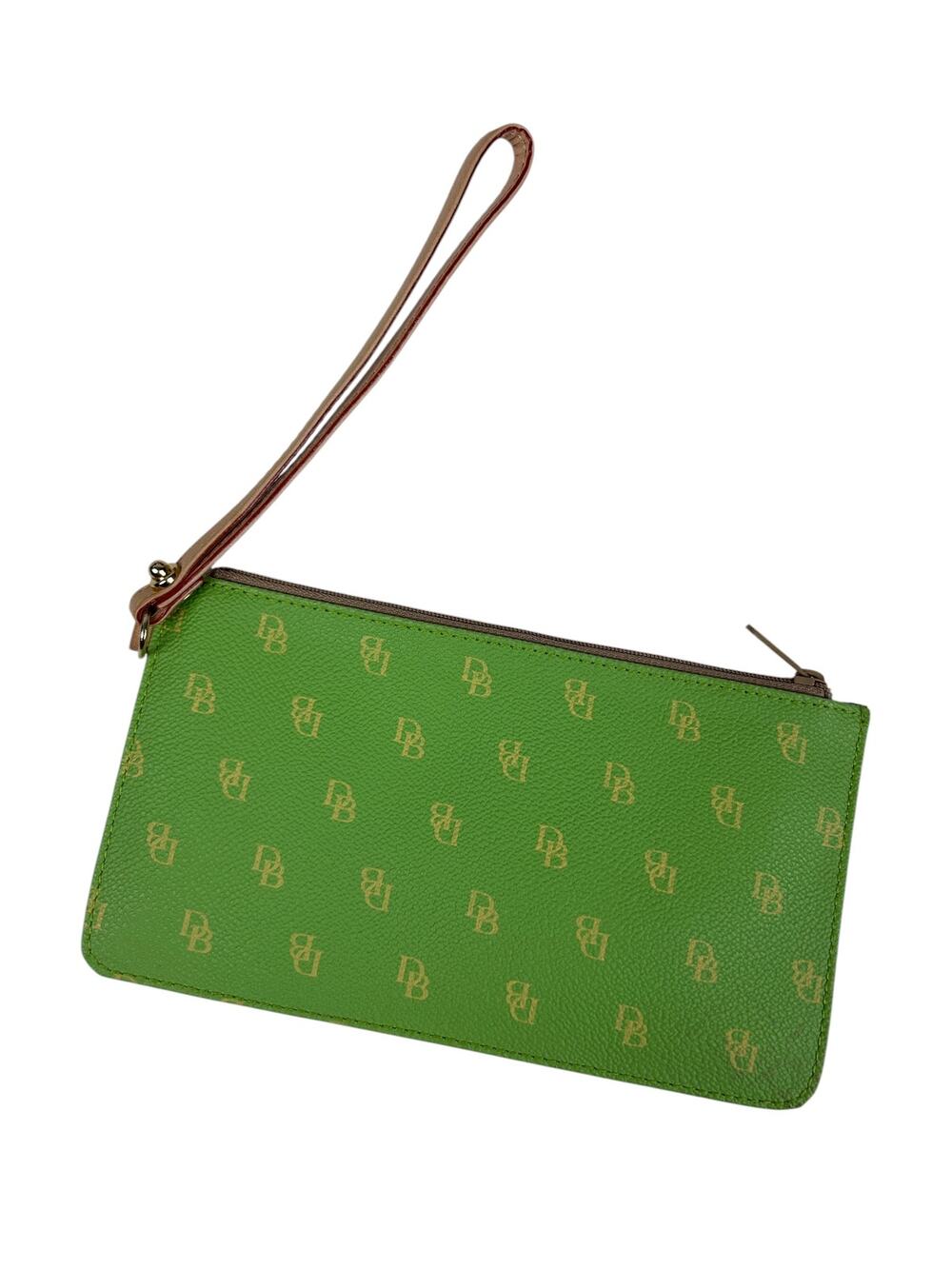 Dooney and Bourke Green DB Printed Coated Canvas Wristlet Wallet